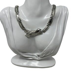 Vintage Coro Necklace Textured Brushed Silver Tone 1950s Classic Choker